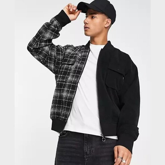 Siksilk Men's Half & Half Spliced Full-Zip Bomber Jacket - S - Picture 1 of 8